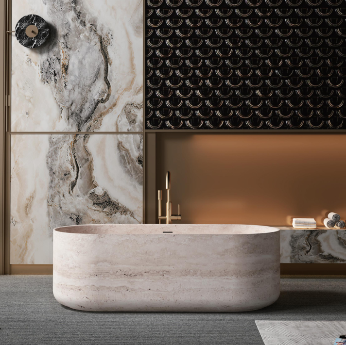 Deep Soaking Freestanding Pure Artificial Stone Bathtub — Hotel Grade